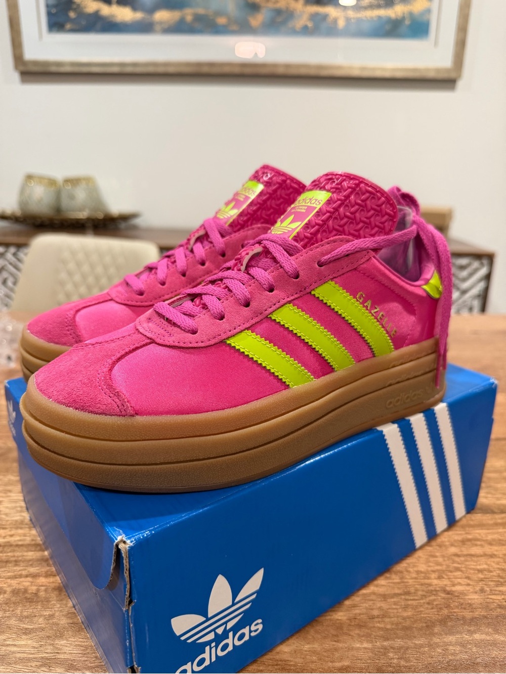 Adidas Gazelle Bold Platform Lucid Fushia/Solar Slime 6.5Y/8W BNIB